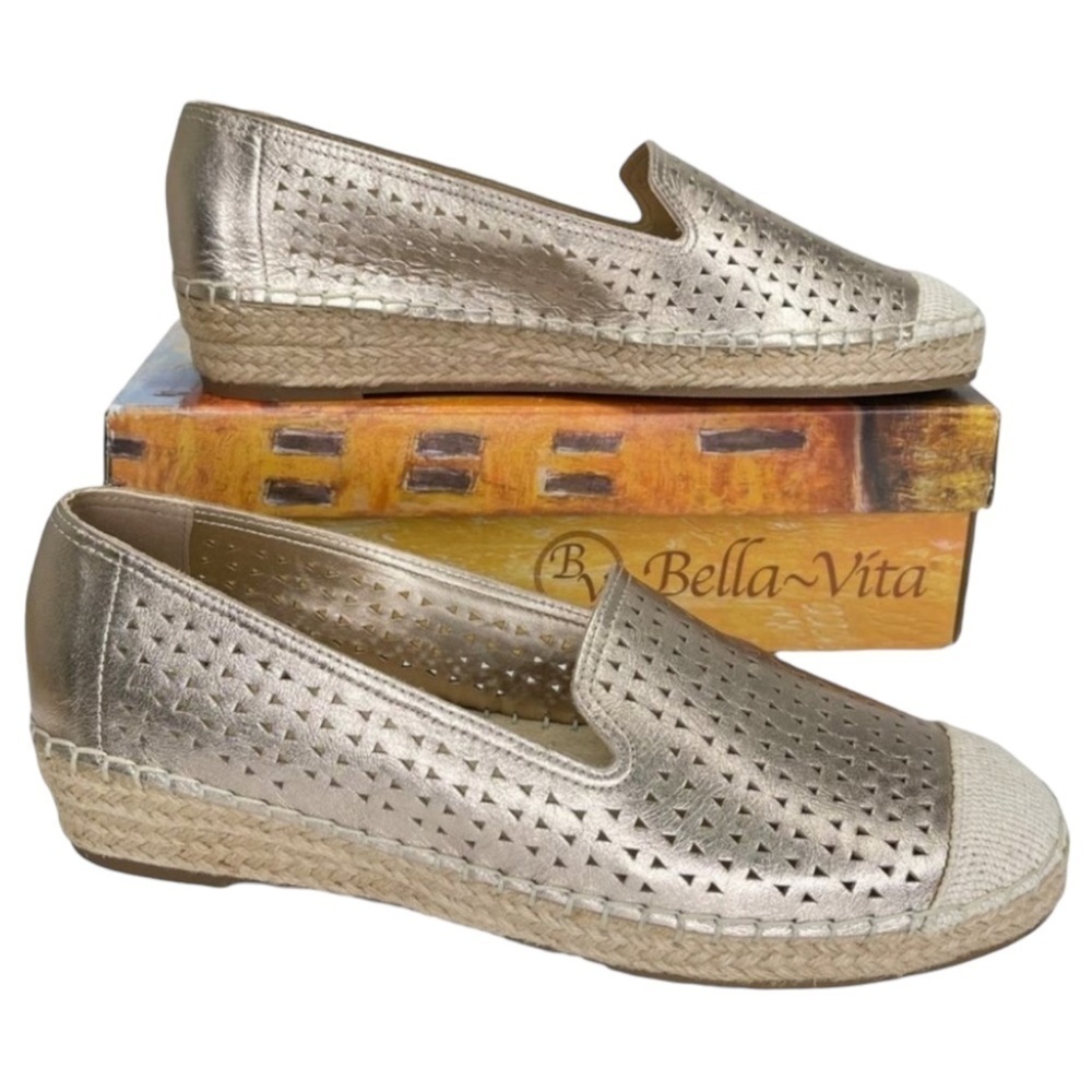 Bella Vita Womens Loafers 8.5M Channing Champagne Perforated Leather Jute - Picture 11 of 12